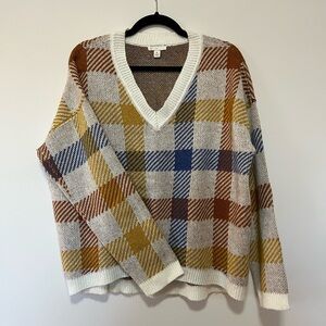 Plaid V-Neck Multi-color Sweater